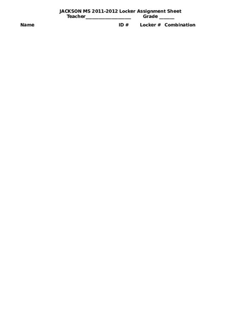 Image result for Locker Assignment Sheet