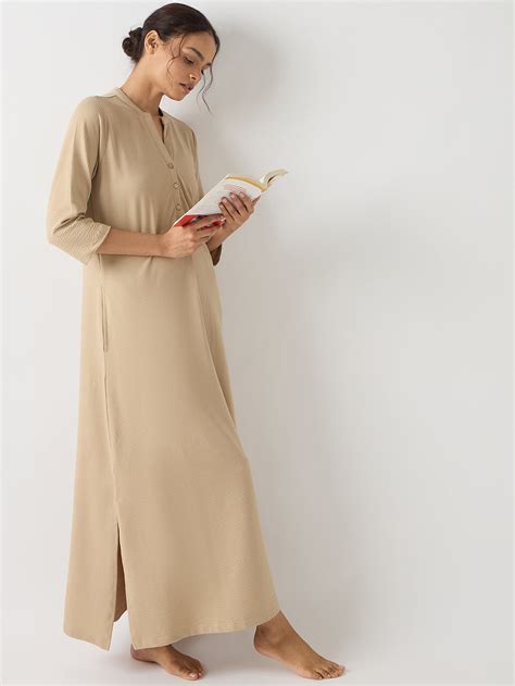 Beige Seersucker Cotton Knit Maxi Dress