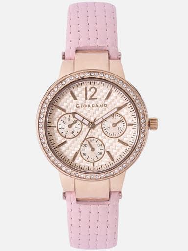 Giordano Womens Multi-Function Pink Dial Leather Watch 2890-04