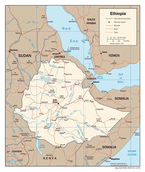 Large detailed political map of Ethiopia with roads, railroads and ...