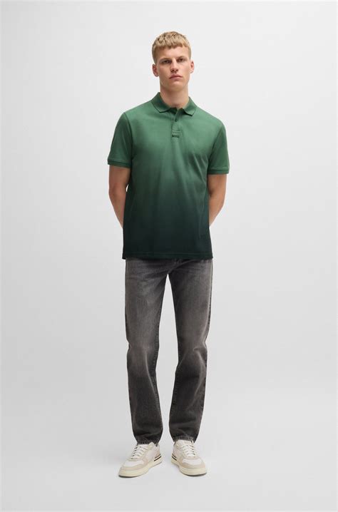 BOSS - Cotton-piqué polo shirt with dip-dye finish - Green