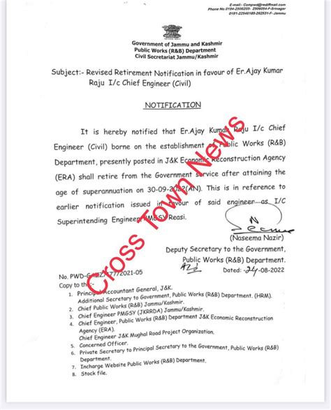 Retirement Notification of Chief Engineer