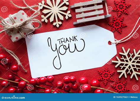 Bright Red Christmas Decoration, Label, Thank You Stock Image - Image ...