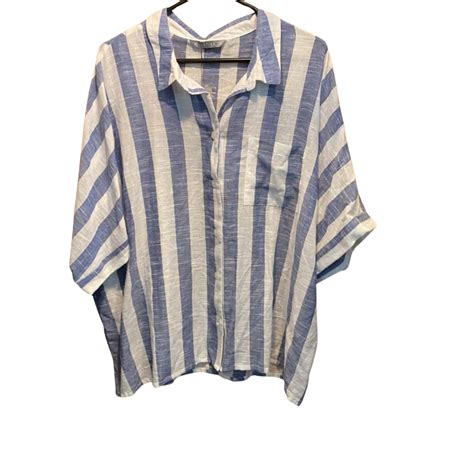 Katies Womens Size 20 Short Sleeve Blue / Striped / White Shirt