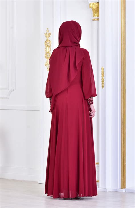 Stone Printed Evening Dress 8088-01 Bordeaux 8088-01 | Sefamerve