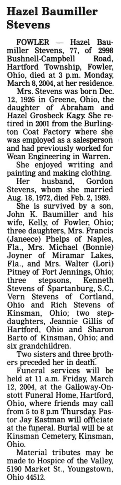 Hazel Kathryn Jeannette Kagy Obituary