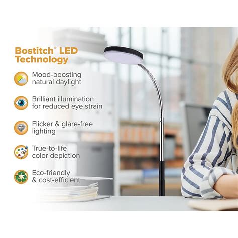 Bostitch Gooseneck LED Floor Lamp, 52" Height, Black 20-in Black Arc ...