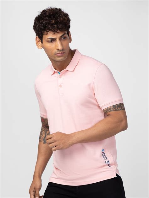 Spykar Men Peach Pink Cotton Regular Fit Half Sleeve Plain Polo T-Shirt