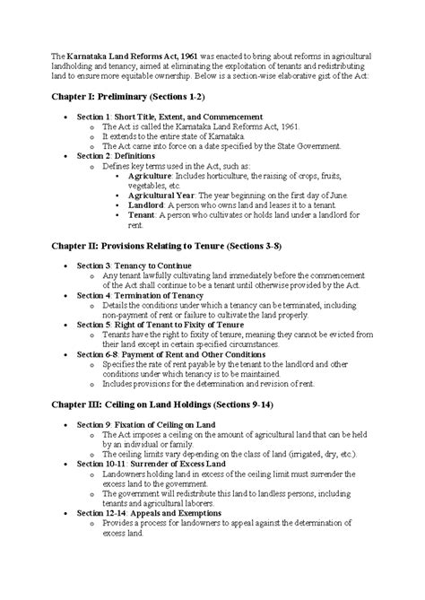 Gist of Kar Land Reforms Act, 1961 - The Karnataka Land Reforms Act ...