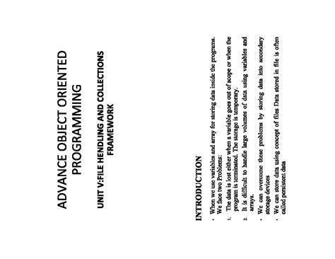 ADVANCE OBJECT ORIENTED PROGRAMMING UNIT V: FILE HANDLING & COLLECTIONS ...