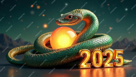 Зелёная змея со стеклянным оранжевым шаром Новый год 2025 HD обои ...