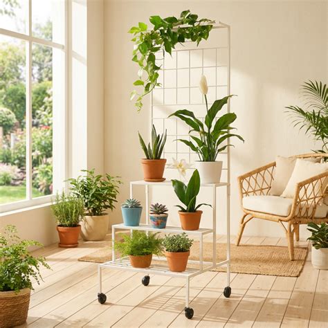Bloom 4-Tier Metal Plant Stand with Wheels – White Indoor & Outdoor Or ...