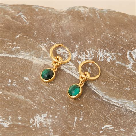 Real Gold Plated Z Heirloom Malachite Charm Earrings For Women By Acce ...