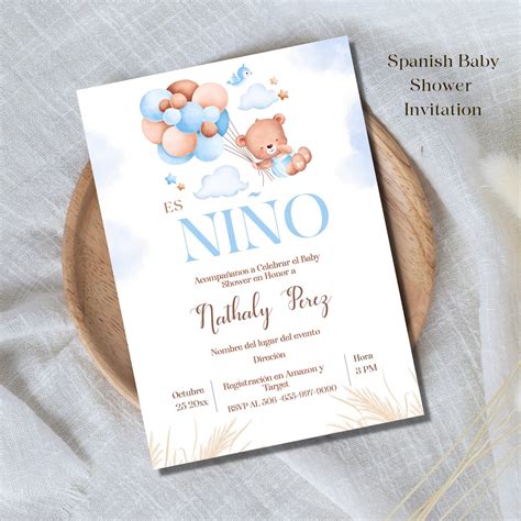 Spanish Baby Shower Printable Invitation for Boy Invitación De Teddy ...