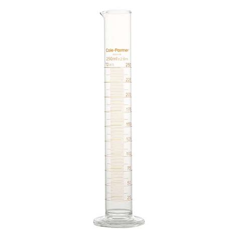 Cole-Parmer Graduated Cylinder, Class B, To Deliver, 250 mL, Red Stripe ...