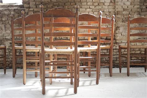 Old Rural Dutch Ladder Back Oak - Rush Seat Dining Chairs For Sale at ...