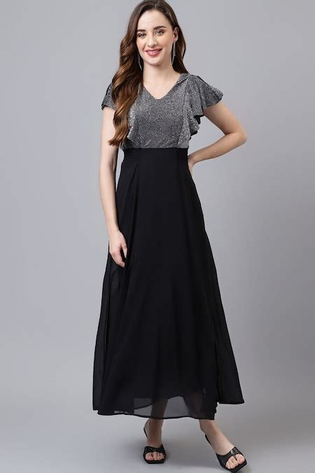 Black Textured Ankle Length Party Women Flared Dresses - Selling Fast ...