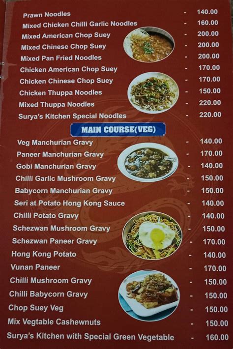Menu at Surya's Kitchen Chinese restaurant, Hyderabad