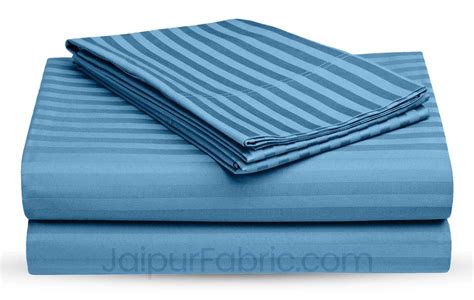 Sky Blue Satin Stripes Double BedSheet – JaipurFabric®