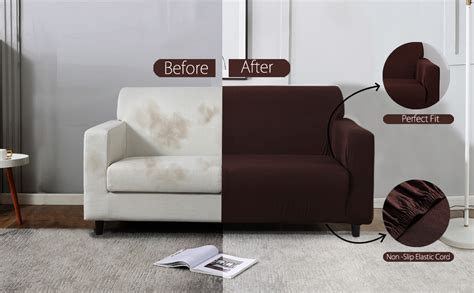 HOKIPO Elastic Stretchable Single Seater Sofa Cover, Chocolate Brown ...