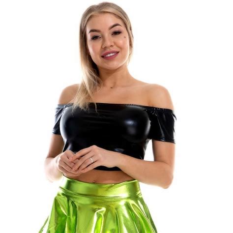 metallinen Jaren '80 Glanzend latex patent Crop top PU-leer ...