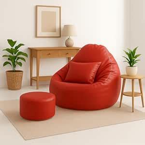 UrbanFrame XXXL Faux Leather Bean Bag Cover Without Beans (Red ...