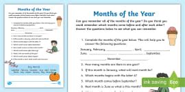 👉 Months of the Year Maths Worksheet (teacher made)