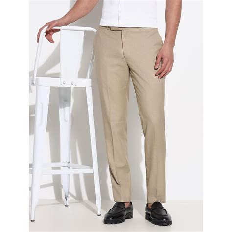 Buy SHOWOFF Men Beige Solid Formal Trousers Online
