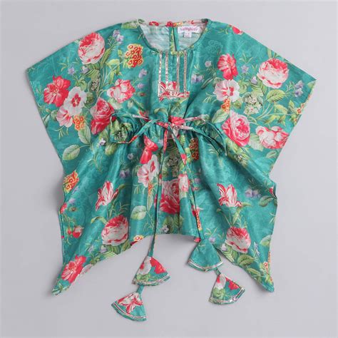 Shop Floral Printed Lace Work Ethnic Kaftan-Green Online – taffykids