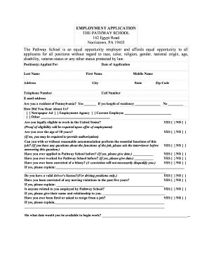 Fillable Online pathwayschool EMPLOYMENT APPLICATIONTHE PATHWAY SCHOOL ...