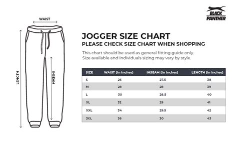 Black Panther Clothing Size Charts