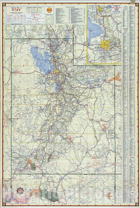 Historic Map : National Atlas - 1950 Shell Highway Map of Utah. - Vint ...