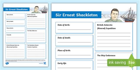 Ernest Shackleton Fact File Template (teacher made) - Twinkl