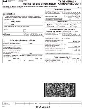 Canada T1 General Income Tax and Benefit Return 2011 - Blank Fillable ...