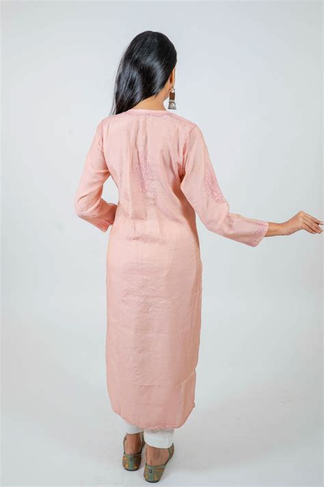 Soft Pink Chanderi Silk Chikankari Kurti