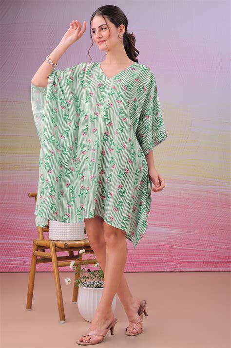Flora Stride Muslin Cotton Short Kaftan Dress – Label Aarna