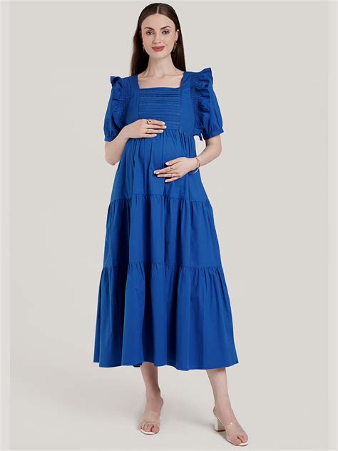 Buy Blue Ruffle Sleeve Maternity Dress