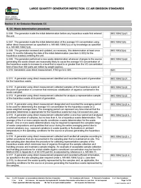 Fillable Online dnr wi Large Quantity Generator Inspection - Subch. CC ...