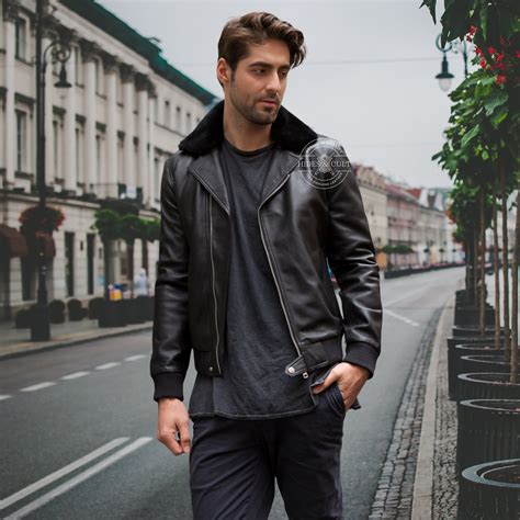 Mens Black Furr Collar Motorcycle Biker Genuine Leather Jacket – HIDES ...