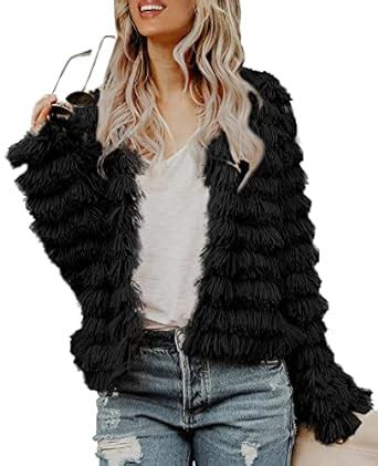 Buy Inorin Womens Open Front Cardigan Faux Fur Coat Vintage Parka ...