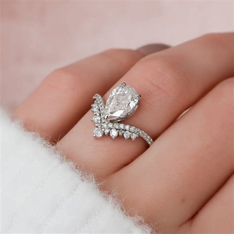 Moissanite 3.15 CT Pear Cut Diamond Art Nouveau Wedding Ring – Less Diamond
