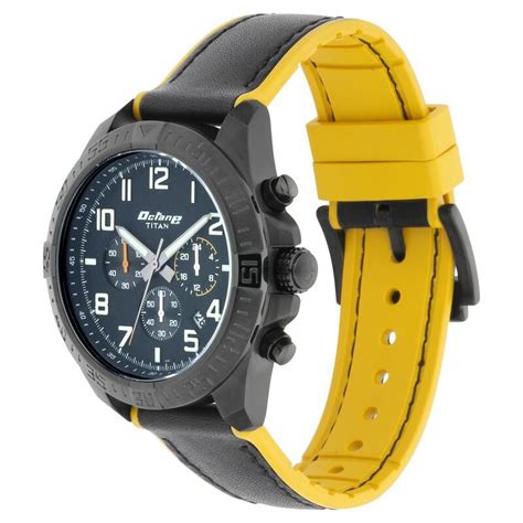 Buy Online Titan Octane Hyper Lume Black Dial Chronograph Leather Strap ...