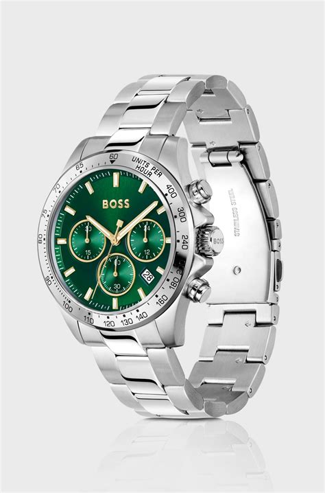 BOSS - Silver-tone chronograph watch with green dial - Silver