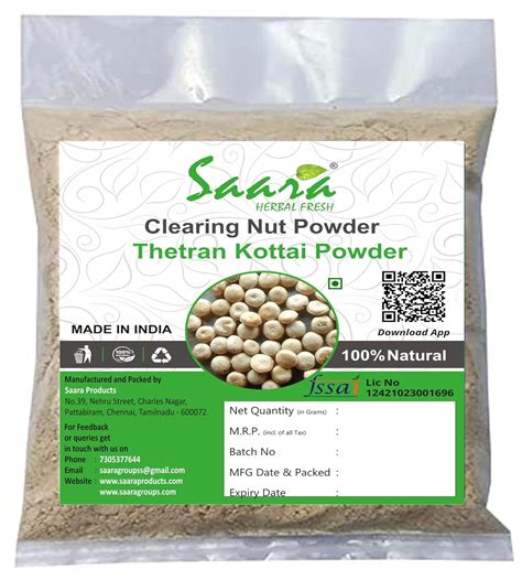 Saara HERBAL FRESH Thetran Kottai Powder, 50g, Strychnos potatorum ...