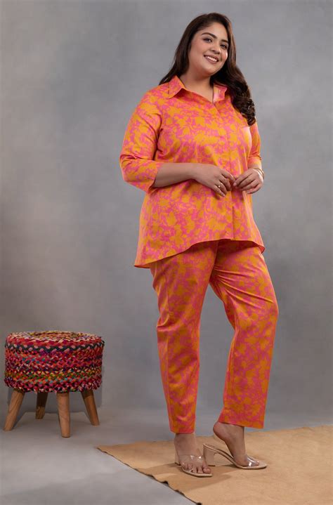 VALENTINA - Orange Pink Co-ord Set in Premium Cotton Poplin – être