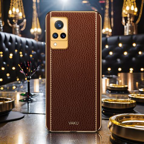 Vaku ® Vivo V21 5G Luxemberg Series Leather Stitched Gold Electroplated ...