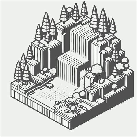 Line art isometric illustration of waterfall | Premium AI-generated vector
