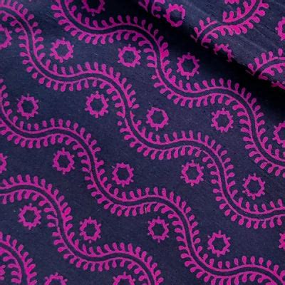Pure Cotton Gamthi Navy Blue With Pink Purple Wavy Creeper Hand Block ...