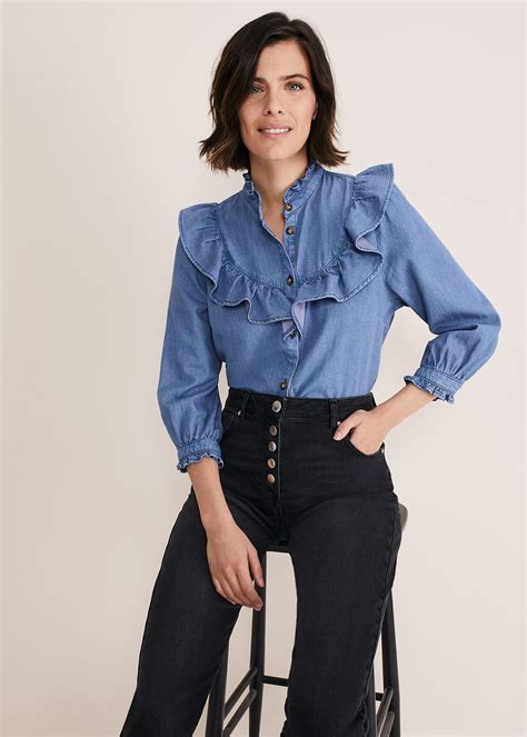 Maryam Ruffle Front Denim Blouse | Phase Eight UK