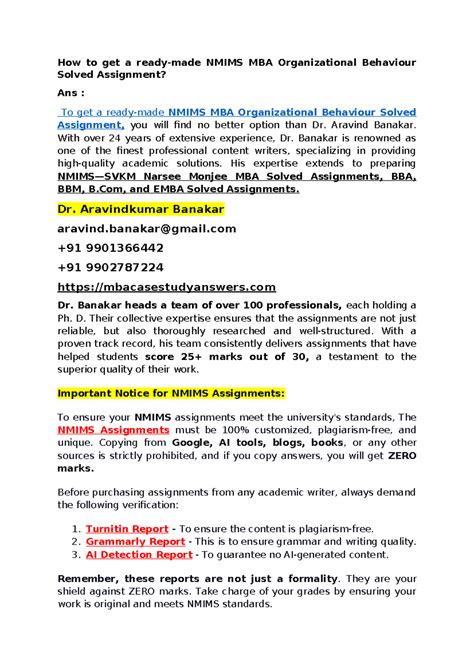 How to get a ready-made Nmims MBA Organizational Behaviour Solved ...